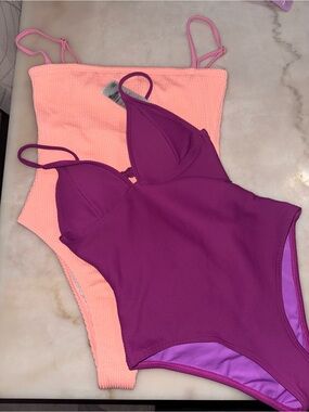 Billabong Women’s One-Piece Swim Set in Peach & Magenta- Set of 2
